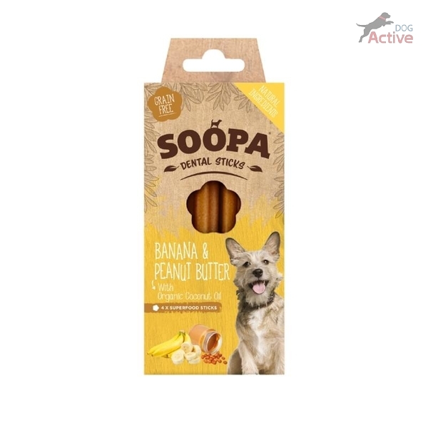 Soopa - Dentálne pamlsky pre psov Banán a arašidové maslo 100 g